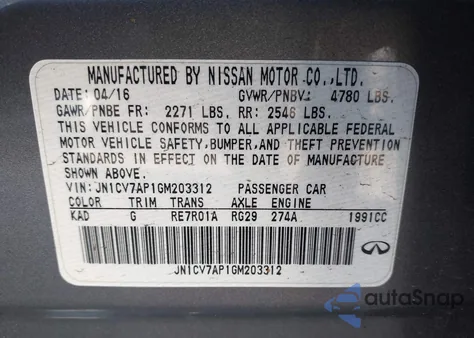 2016 Infiniti Q50 2.0T Premium z USA, uszkodzony, nr VIN JN1CV7AP1GM203312